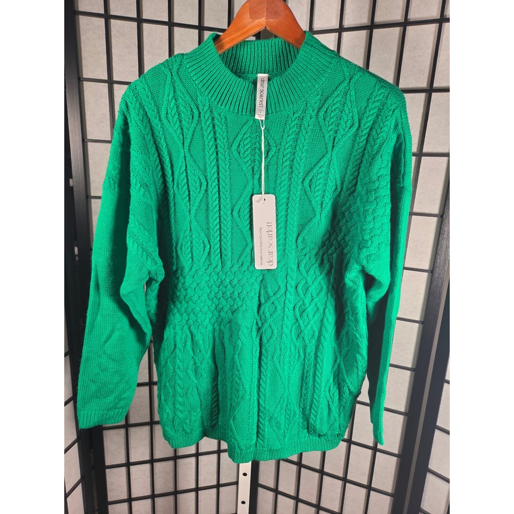 Dear Scarlett Green Cable Knit Mock Neck Sweater Large  NWT